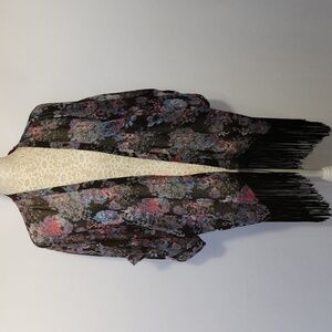 Women's Floral Print Kimono Sleeve Open Front Semi Sheer Swim Cover-Up Cardigan